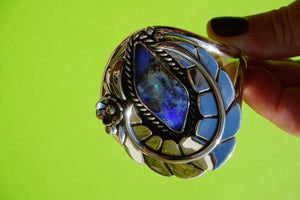 boulder opal xl leafy cuff. size: m/l