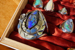 boulder opal xl leafy cuff. size: m/l